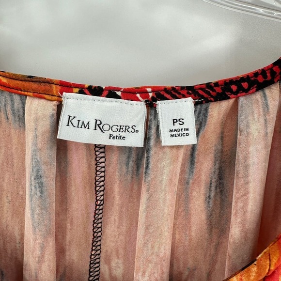 NWT Kim Rogers Orange Printed Short Sleeve Scoop Neck Godet Casual Dress Size PS - Picture 6 of 10